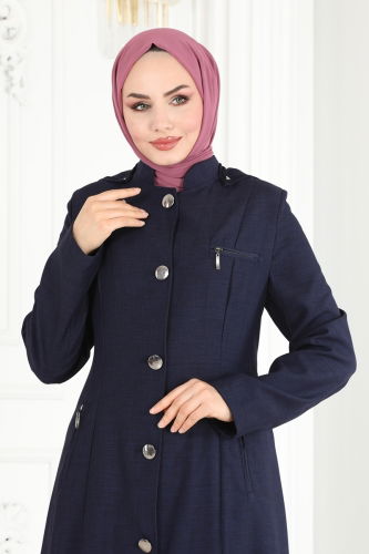 moda selvim Abaya 81224PD194 Navy Blue - Thumbnail