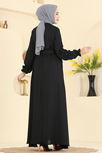 moda selvim عباءة أسود 8237AB368 - Thumbnail