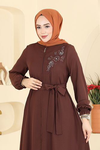 moda selvim عباءة بني 8237AB368 - Thumbnail