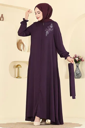 moda selvim Abaya 8237AB368 Damson - Thumbnail