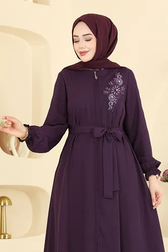 moda selvim Abaya 8237AB368 Damson - Thumbnail