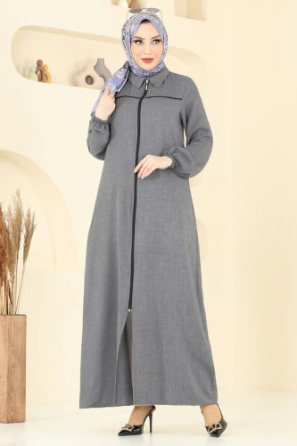 moda selvim عباءة رمادي غامق 831OZN1046 - Thumbnail