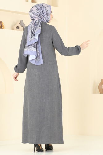 moda selvim عباءة رمادي غامق 831OZN1046 - Thumbnail