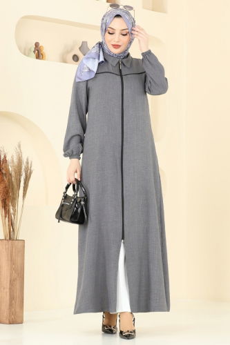 moda selvim عباءة رمادي غامق 831OZN1046 - Thumbnail