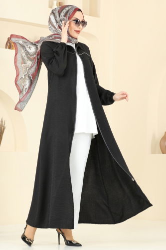 moda selvim عباءة أسود 831OZN1046 - Thumbnail