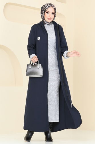 moda selvim Abaya 9003MSA980 Navy Blue - Thumbnail