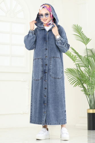 moda selvim Abaya 9005YLD1073 Washed Jeans - Thumbnail