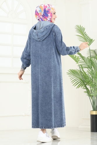 moda selvim Abaya 9005YLD1073 Washed Jeans - Thumbnail