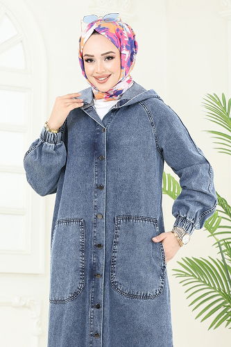 moda selvim عباءة جينز فاتح 9005YLD1073 - Thumbnail