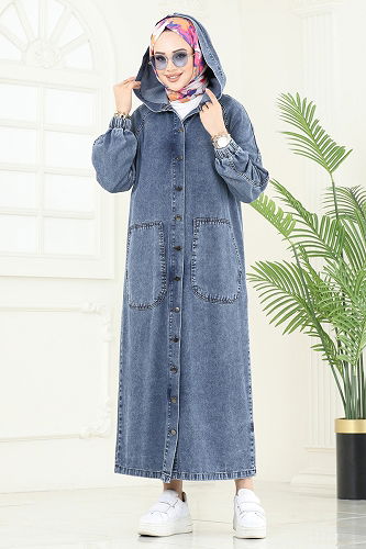 moda selvim عباءة جينز فاتح 9005YLD1073 - Thumbnail