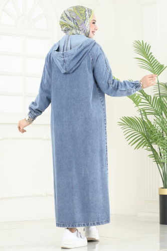 moda selvim Abaya 9005YLD1073 Washed Light Jeans - Thumbnail