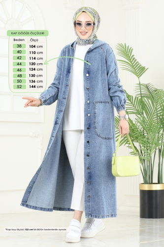 moda selvim Abaya 9005YLD1073 Washed Light Jeans - Thumbnail