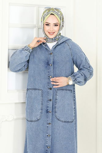 moda selvim عباءة جينز فاتح 9005YLD1073 - Thumbnail