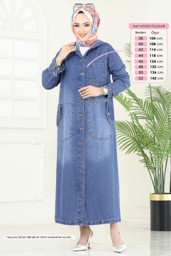 moda selvim Abaya 9006YLD1073 Washed Jeans - Thumbnail