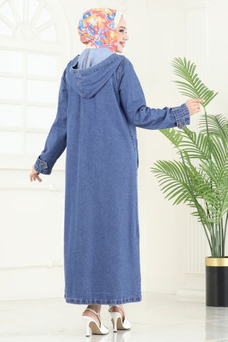 moda selvim Abaya 9006YLD1073 Washed Jeans - Thumbnail