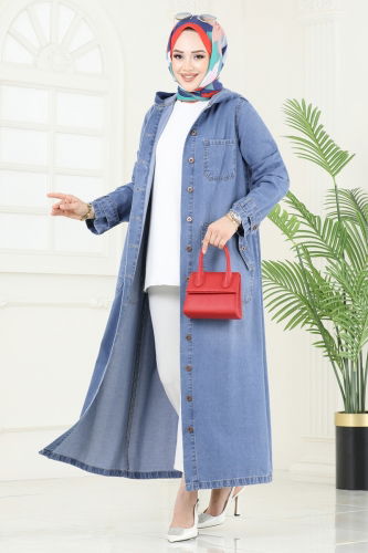 moda selvim Abaya 9006YLD1073 Washed Light Jeans - Thumbnail