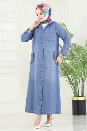 moda selvim Abaya 9006YLD1073 Washed Light Jeans - Thumbnail