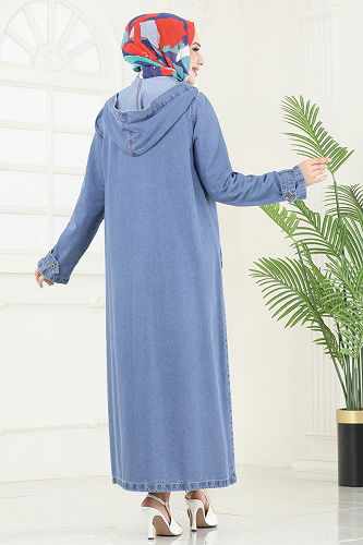 moda selvim عباءة جينز فاتح 9006YLD1073 - Thumbnail