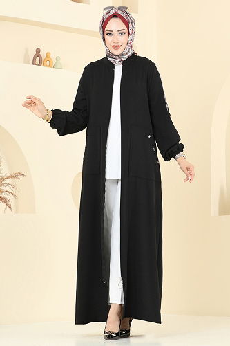 moda selvim Abaya 9158PLK541 Black - Thumbnail