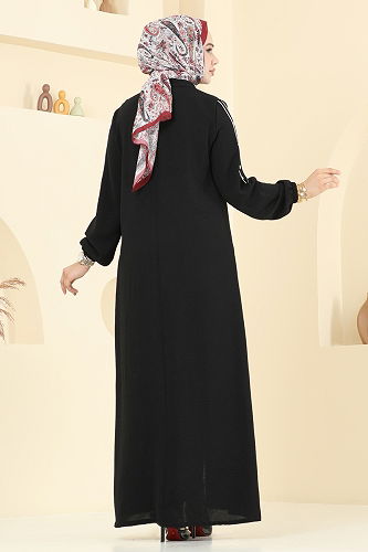moda selvim Abaya 9158PLK541 Black - Thumbnail