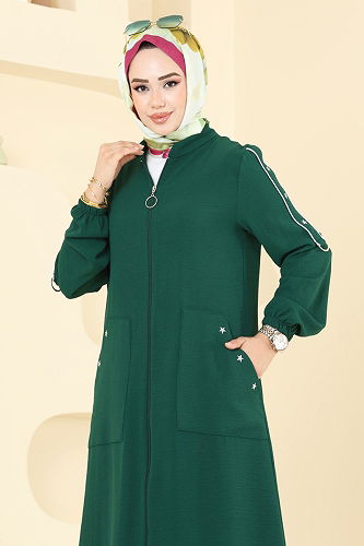 moda selvim Abaya 9158PLK541 Emerald - Thumbnail