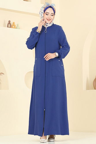 moda selvim Abaya 9158PLK541 Indigo - Thumbnail