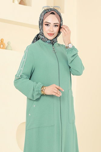 moda selvim Abaya 9158PLK541 Mint - Thumbnail