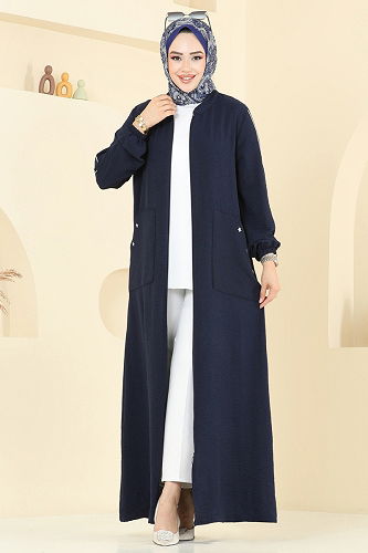 moda selvim Abaya 9158PLK541 Navy Blue - Thumbnail