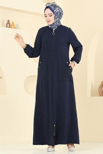 moda selvim Abaya 9158PLK541 Navy Blue - Thumbnail