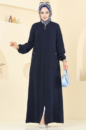 moda selvim Abaya 9158PLK541 Navy Blue - Thumbnail