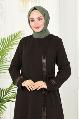 moda selvim Abaya 930ST241 Brown - Thumbnail