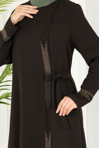 moda selvim Abaya 930ST241 Brown - Thumbnail