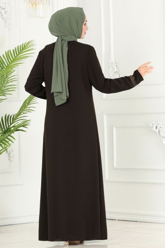 moda selvim Abaya 930ST241 Brown - Thumbnail