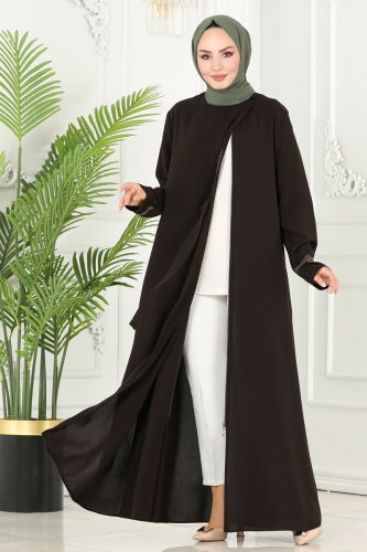 moda selvim Abaya 930ST241 Brown - Thumbnail