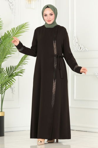 moda selvim Abaya 930ST241 Brown - Thumbnail