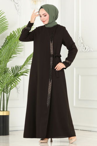 moda selvim Abaya 930ST241 Brown - Thumbnail