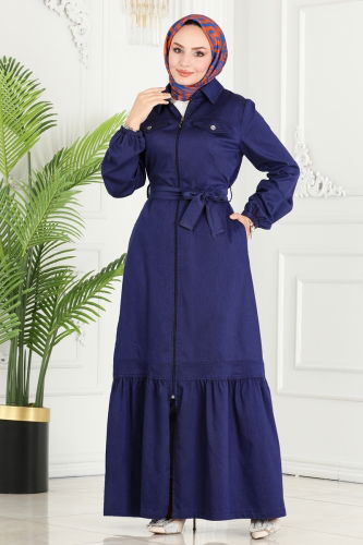 moda selvim Abaya 9349MZ203 Navy Blue - Thumbnail