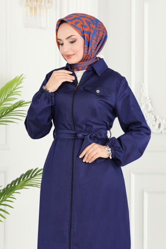 moda selvim Abaya 9349MZ203 Navy Blue - Thumbnail