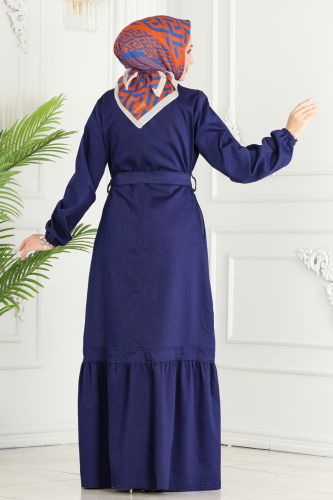 moda selvim Abaya 9349MZ203 Navy Blue - Thumbnail