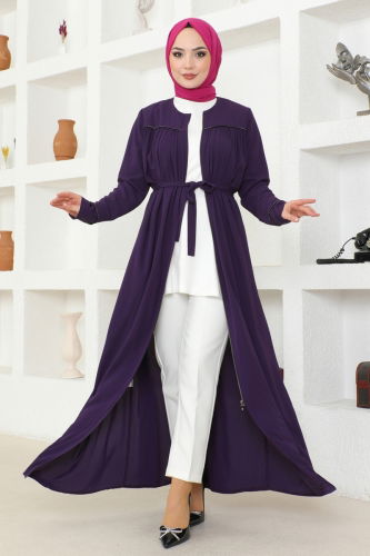 moda selvim Abaya 948ST241 Purple - Thumbnail