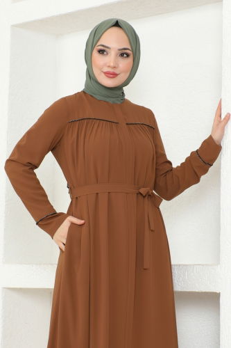 moda selvim Abaya 948ST241 Tan - Thumbnail