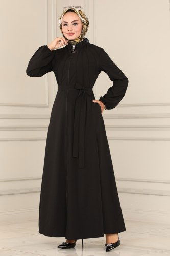 moda selvim Abaya ASM2612 Black - Thumbnail