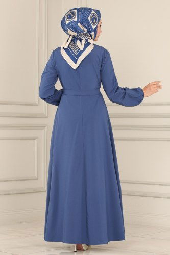 moda selvim Abaya ASM2612 Navy Blue - Thumbnail