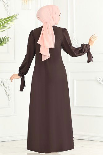 moda selvim Abaya ASM2662 Brown - Thumbnail