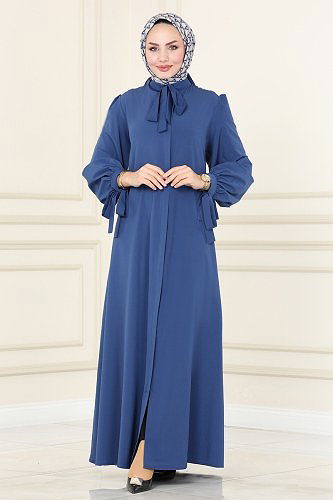 moda selvim Abaya ASM2662 Indigo - Thumbnail