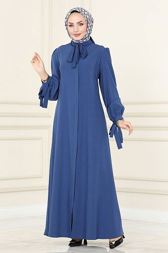 moda selvim Abaya ASM2662 Indigo - Thumbnail