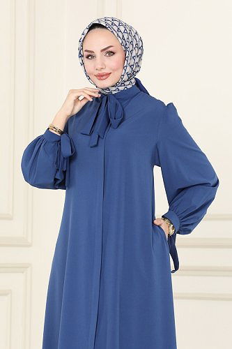 moda selvim Abaya ASM2662 Indigo - Thumbnail