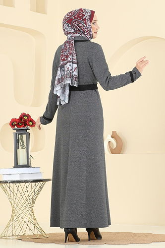 moda selvim عباءة رمادي غامق ASM9167 - Thumbnail