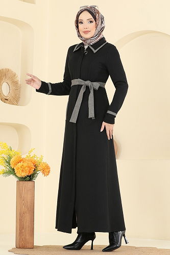 moda selvim Abaya ASM9167 Black - Thumbnail