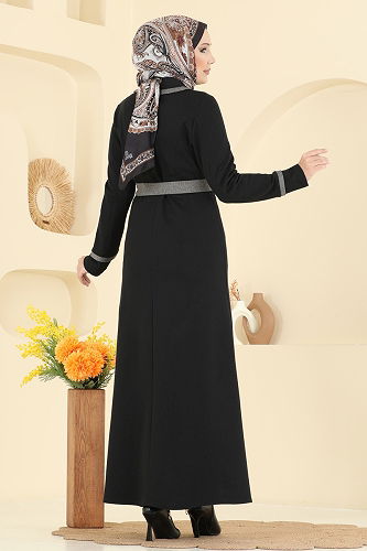 moda selvim Abaya ASM9167 Black - Thumbnail